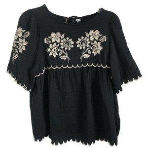 Old Navy Women's Short Sleeve Floral Embroidered Gauzy Top in Black Size Medium